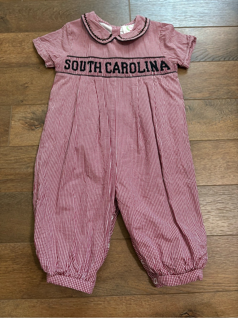 University of South Carolina Gingham Toddler smocked One-Piece Bodysuit 3T